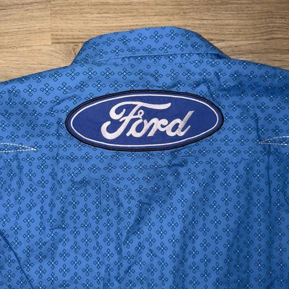 Wrangler® Ford Logo Blue Print Long Sleeve Button Down Shirt MP2295M Men's Large - Picture 11 of 12